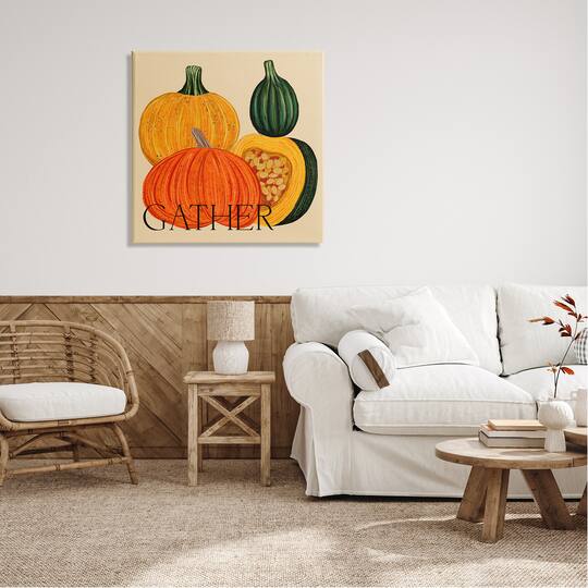 Stupell Industries Gather Autumn Harvest Gourds Canvas Wall Art